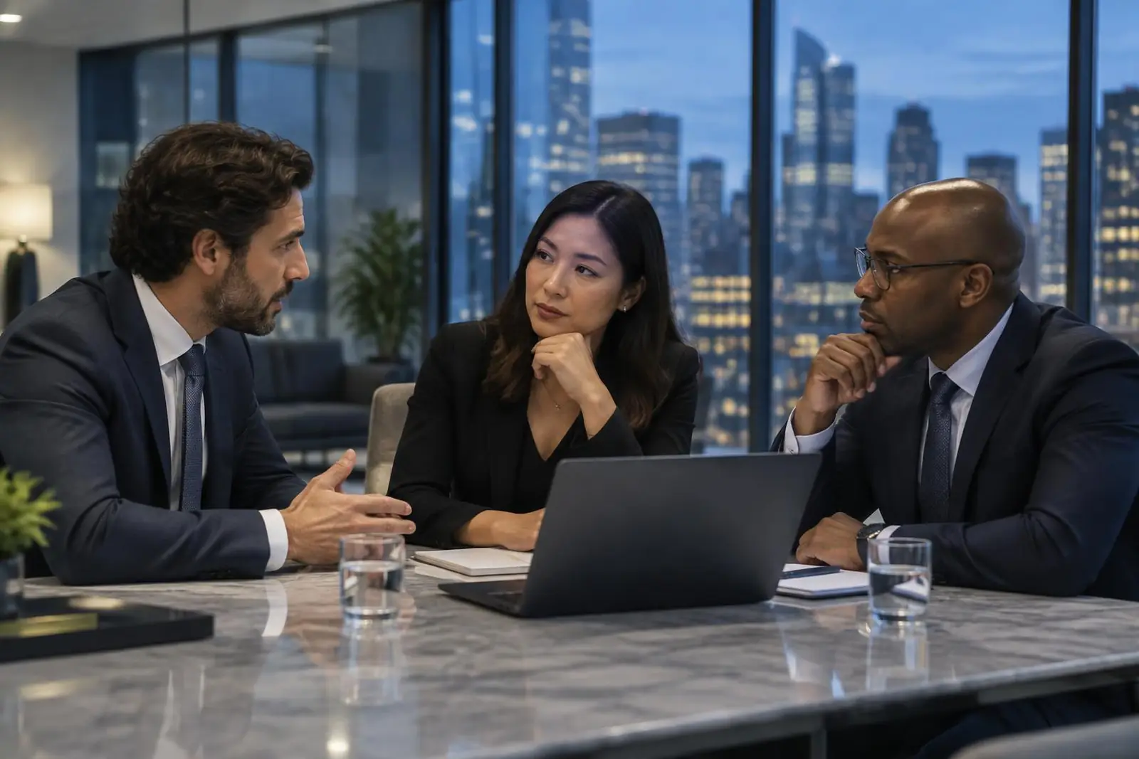 Business professionals discussing people strategy